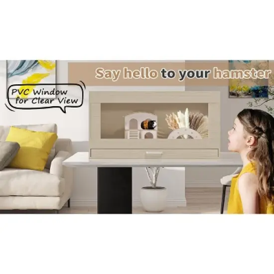 Hamster Cage,Rat Cage Wood with Independent Storage Cabinet,House for Chinchilla with Guinea Pig Hutch and Bridge(31.50" L x 15.75" W x 32.28" H) image {8}