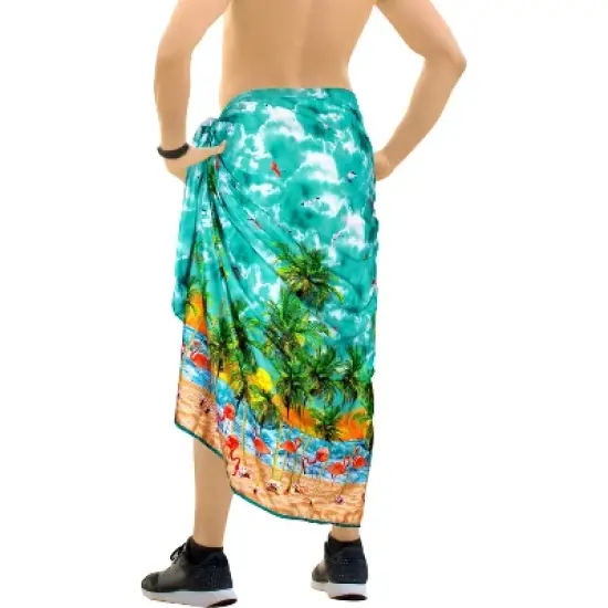 HAPPY BAY Men's Swimwear Cover Up Swim Wrap Beachwear Sarongs Beach Lava Lava Hawaiian Pareo Summer Long Sulu for Men One Size Green, flamingo image {2}