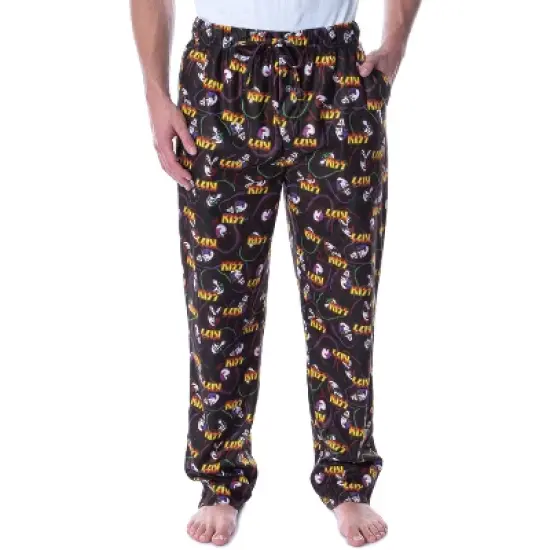 KISS Men's Allover Band Member Print Adult Loungewear Sleep Pajama Pants Black image {4}