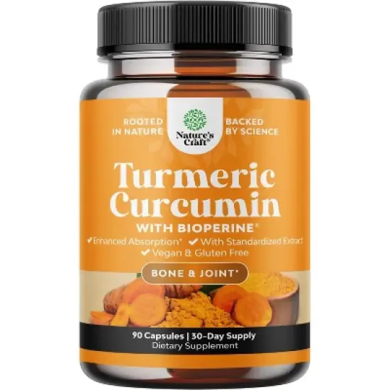 Turmeric Curcumin with Bioperine Capsules, Daily Joint Support Supplement with 95% Curcuminoids for Joint Health, Nature's Craft, 90ct image {7}