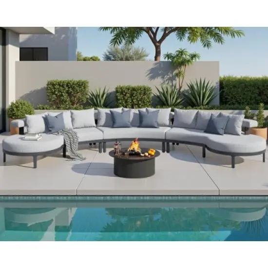 AMERLIFE 10 Seats Aluminum Patio Furniture Set, Outdoor Sectional Sofa with 6" Cushions, Modular Curved Conversation Set image {8}