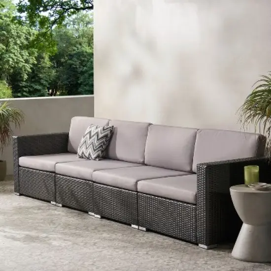 Christopher Knight Home Santa Rosa Outdoor Aluminum and Wicker 4 Seater Sectional Sofa Set with Cushions image {1}