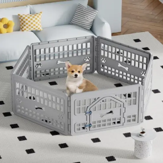 Decksplore 6-Panel Adjustable Pet Playpen with Safety Lock - Indoor/Outdoor Use, Gray image {5}