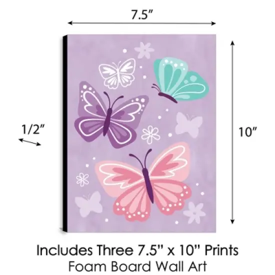 Big Dot of Happiness Beautiful Butterfly - Floral Nursery Wall Art and Kids Room Decor - 7.5 x 10 inches - Set of 3 Prints image {3}