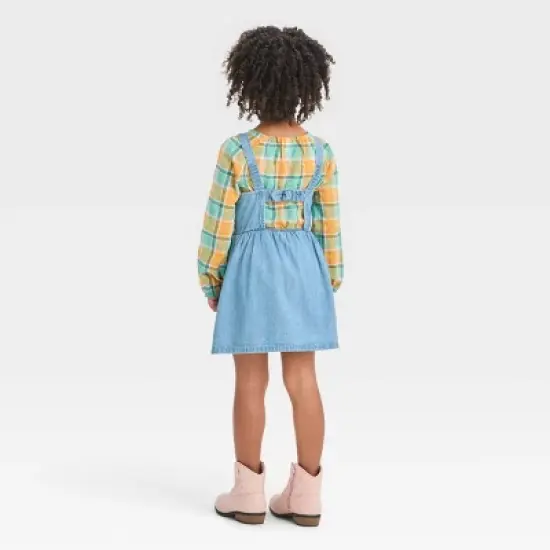 Toddler Girls' Plaid Long Sleeve Top & Denim Skirtall Set - Cat & Jack&trade; Blue image {1}