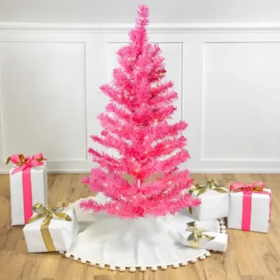 Northlight Pre-Lit Tinsel Artificial Christmas Tree - 3' - Pink - Clear Lights image {1}