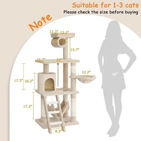 Cat Tree, Tall Cat Tower Condo for Indoor Large Cats, Cat House Furniture with Padded Plush Perch Sisal Scratching Posts image {1}