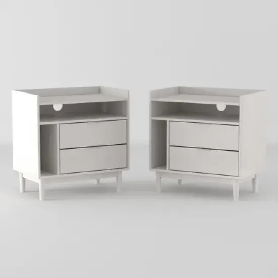 2pk Mid-Century Modern Solid Wood 2 Drawer Storage Nightstands - Saracina Home image {1}