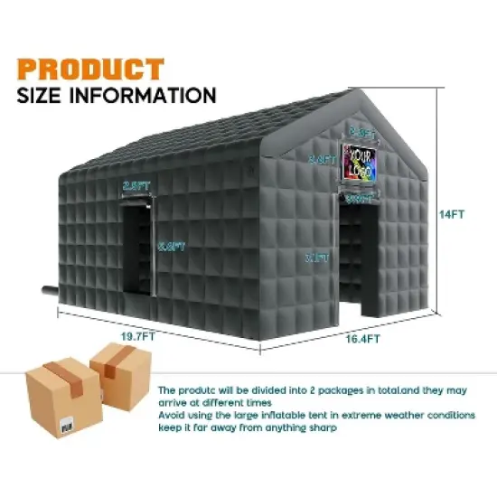 AMERLIFE Inflatable Nightclub Tent, Black Portable Gazebo with Dual Doors, Logo Panel image {1}