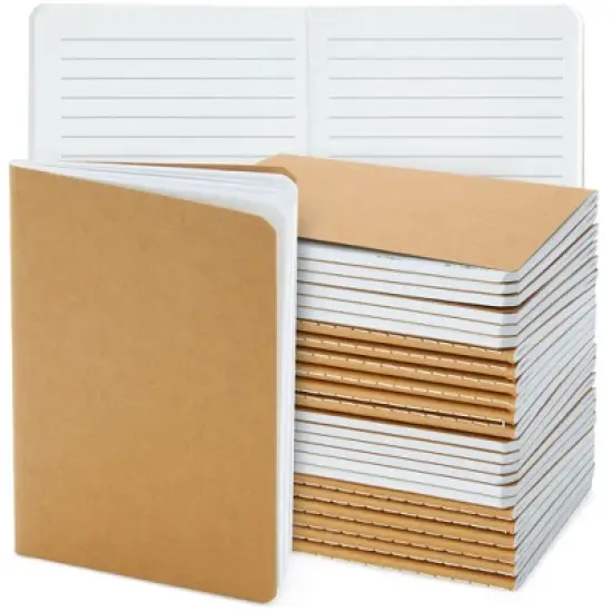Paper Junkie 24 Pack A6 Kraft Paper Travel Journal, Small Lined Pocket Notebook Bulk Pack for Kids, Home, Office (5.7 x 4.1 In) image {8}
