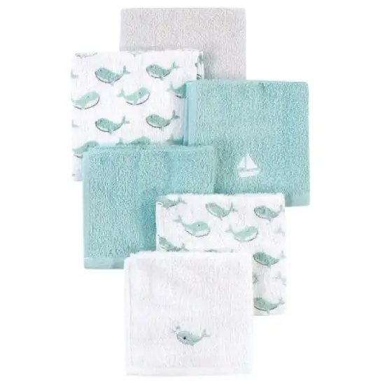 Luvable Friends Baby Unisex Super Soft Cotton Washcloths, Blue Whale, One Size image {1}