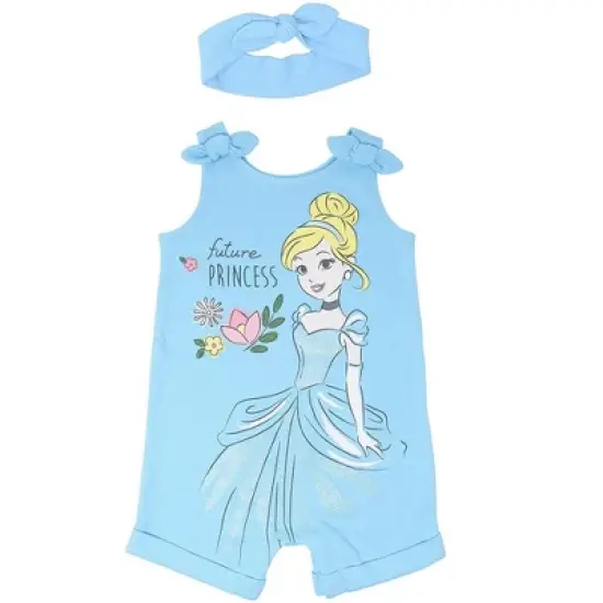 Disney Princess Rapunzel Ariel Belle Jasmine Aurora Baby Girls Snap Romper and Headband Newborn to Toddler image {8}