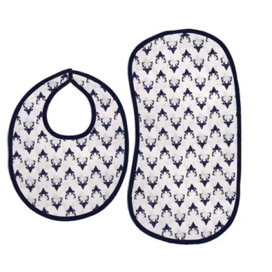 Bacati - Navy Buck/Triangles Muslin 4 pc set of Bibs & Burp Cloths Set image {1}