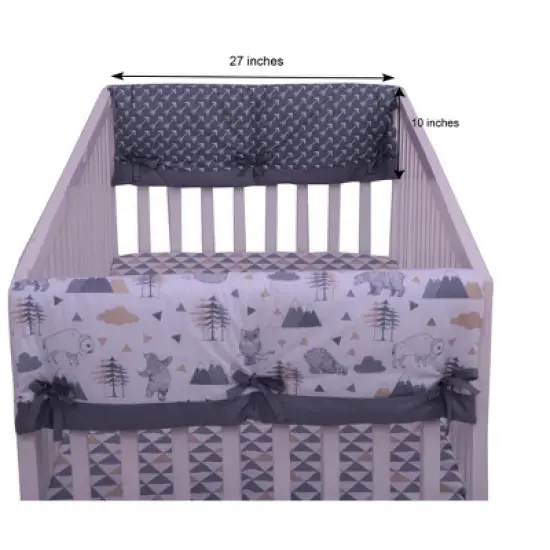 Bacati - Woodlands Gray/Beige Neutral Cotton Crib Rail Guard Covers set of 2 image {2}