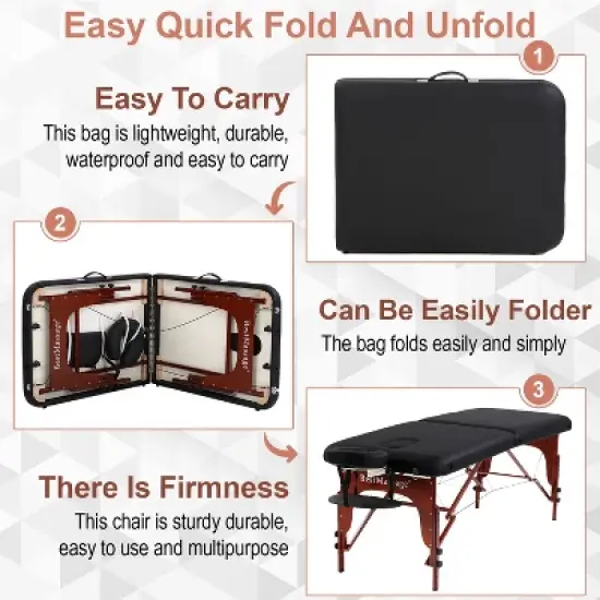 BestMassage Massage Table 2-Fold Portable Spa Bed with Height Adjustabe & PU Leather, Black image {4}