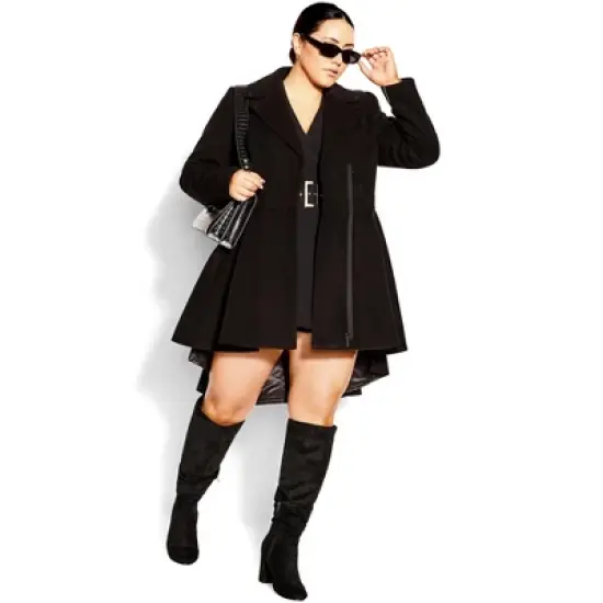 Women's Plus Size Hi Lo Frill Coat - Black | CITY CHIC image {3}