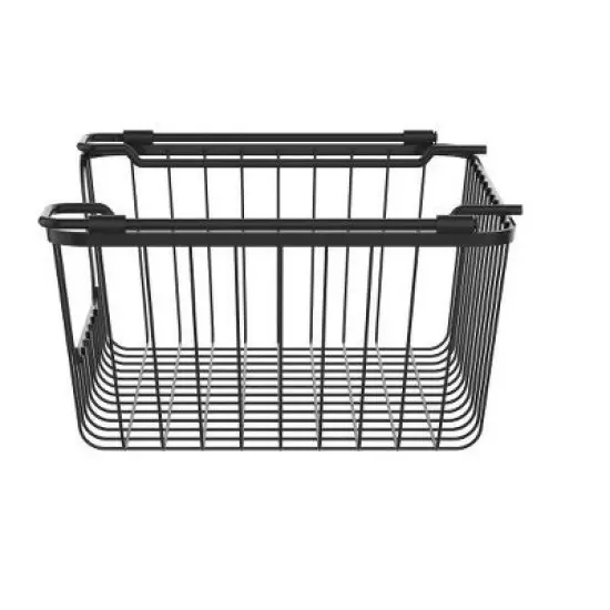 Oceanstar Stackable Metal Wire Storage Basket Set for Pantry, Countertop, Kitchen or Bathroom &ndash; Black, Set of 2 image {4}