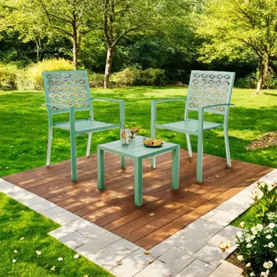 3-Piece Stackable Bistro Set, Modern Metal Patio Furniture with Square Table & Chairs for Indoor & Outdoor, Ideal for Backyard, Balcony and Poolside image {5}