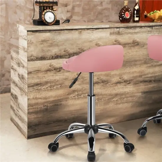 Yaheetech Height Adjustable Modern PU Leather Rolling Bar Stool Salon Stool image {1}