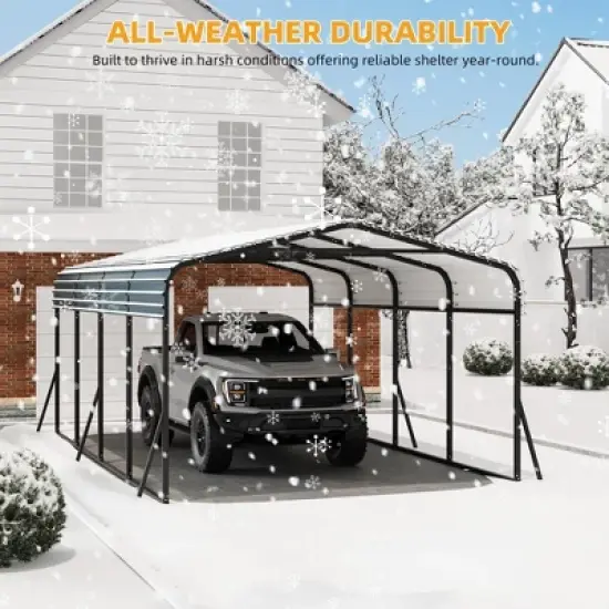 12x20 FT Heavy Duty Metal Carport Kit - Galvanized Steel Roof, 100MPH Wind Rated, 35PSF Snow Load for RV, Tractors, Trucks image {4}