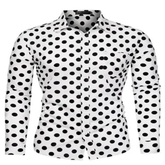 Lars Amadeus Men's Shirts Polka Dots Long Sleeve Slim Fit Printed Dress Button Down Shirt image {16}
