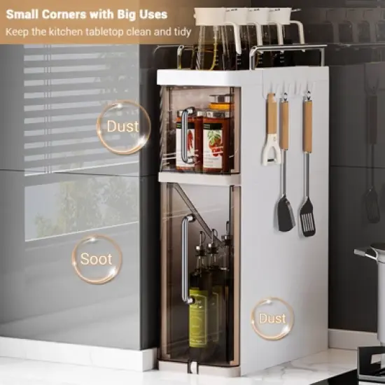 CuisinSmart Deaktop Spice Rack with Dustproof Doors for Kitchen, Spices Organizer for Cabinet- for Spices, Spoons, Knifes&Forks, Kitchenware image {3}