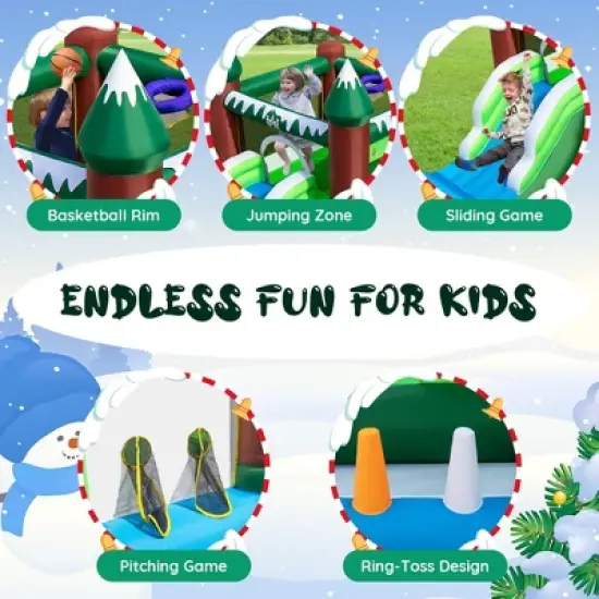 Costway 6-in-1 Winter Themed Snowman Inflatable Castle kids Jumping House with  735W Blower image {5}