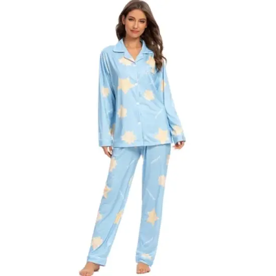 cheibear Womens Sleepwear Lounge Cute Print Nightwear with Pants Long Sleeve Pajama Set image {6}