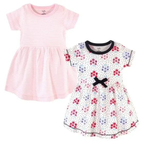 Touched by Nature Baby and Toddler Girl Organic Cotton Short-Sleeve Dresses 2pk, Floral Dot image {3}