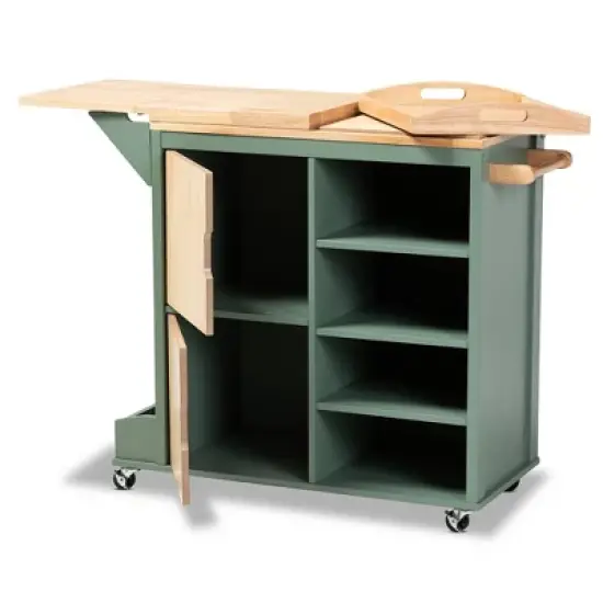Dorthy Two-Tone Wood Kitchen Cart Green/Natural - Baxton Studio image {1}