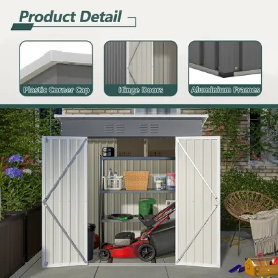 LOVSON 6'x4' Outdoor Metal Storage Shed for Garden Tools Lockable Door With Floor Frame image {4}