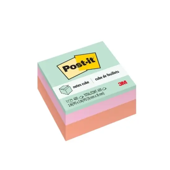 Post-it&reg; Notes Cube, 3" x 3" - Assorted Colors, 400 Sheets/Cube: Multicolor Sticky Notes, Uncoated Paper, Glue Binding image {9}