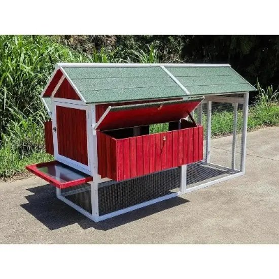 Midlee Red Barn Wooden Chicken Coop with Run Hen House Nesting Box Backyard Covered Enclosure image {3}