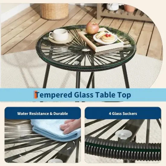 3 Pieces Outdoor Acapulco Chair Patio Bistro Set with Glass Top Table, Modern Patio Conversation Chairs Set of 2 for Balcony, Garden, Backyard image {4}