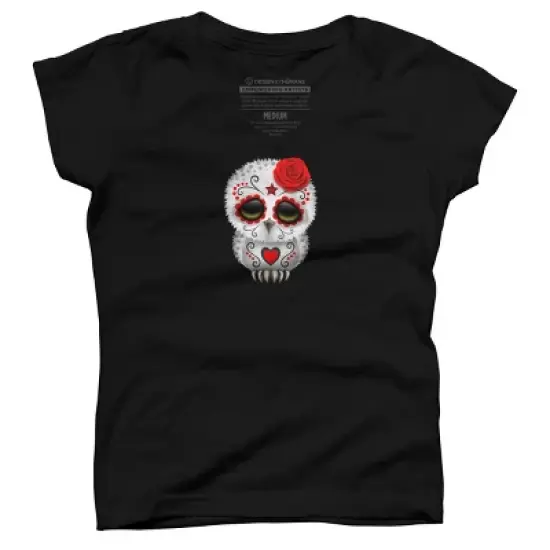 Girl's Design By Humans Cute Red Day of the Dead Sugar Skull Owl By jeffbartels T-Shirt image {3}
