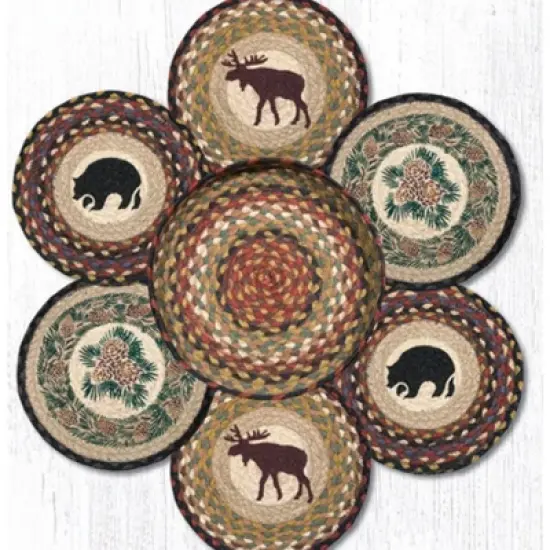 Earth Rugs Wilderness Trivets in a Basket &ndash; Printed Round Jute Hot Pads, 10"x10" image {2}