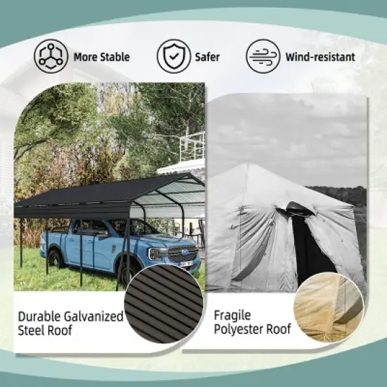 Campcraft 13x26.5 ft Heavy-Duty Steel Carport &ndash; Weather-Resistant, Spacious 2-Car Shelter with Hooks & Installation Kit-Cuddlewood image {6}