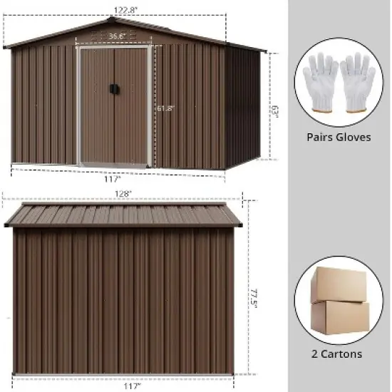 Acekool 10x10 FT Metal Outdoor Storage Shed, Large Garden Tool Shed with Lockable Sliding Door, Vents, Sloped Roof, Waterproof for Backyard, Gray image {5}