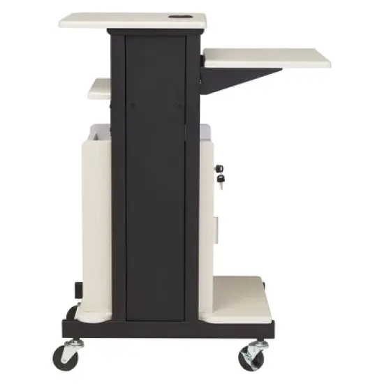Premium Plus Presentation Lecture Podium Cart with Storage Cabinet Ivory Woodgrain/Black - Hampden Furnishings image {4}