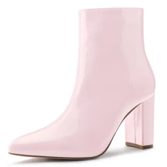 Allegra K Women's Pointed Toe Zip Chunky Heels Ankle Boots image {16}