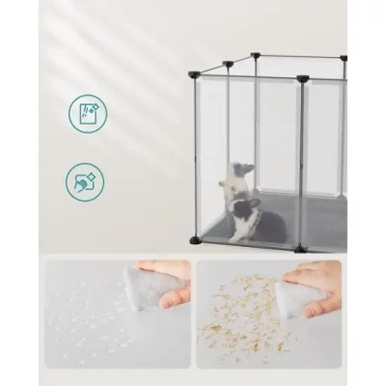 SONGMICS Pet Playpen with Floor, Small Animal Pen, Pet Fence Indoor, DIY Plastic Enclosure, 57.1 x 28.3 x 22.4 Inches, Clear image {4}