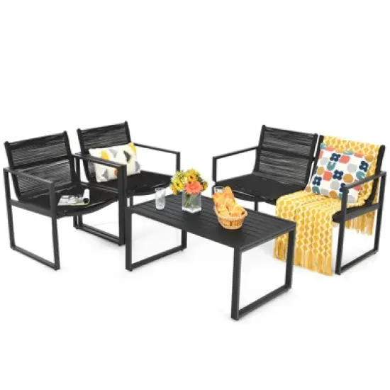 Tangkula 4 PCS Patio Furniture Sofa Set Loveseat Coffee Table for Backyard Balcony & Poolside image {3}
