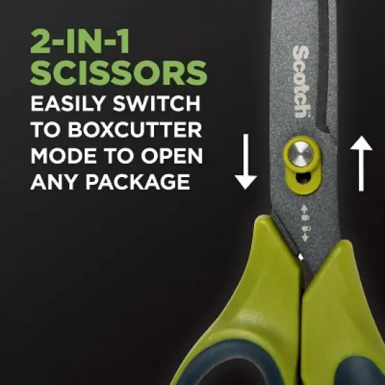 Scotch Unboxing Scissor: 8" Blade, Green, Plastic, Non-Powered Desk Tool, Art & Office Use image {2}