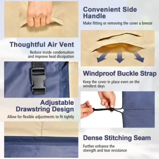 Costway Patio 77''x43'' 3-Seater Outdoor Deep Couch Sofa Cover Waterproof Handle Air Vent image {9}