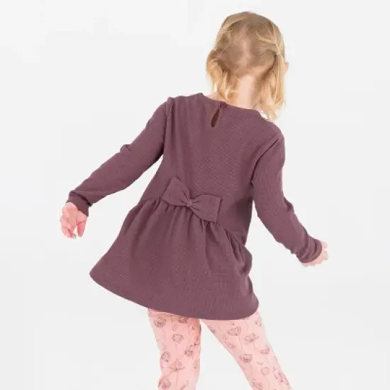 RuffleButts Little Girl Waffle Knit Long Sleeve Bow Back Top image {4}