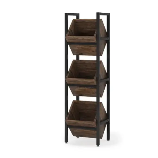 Lirago Brown Powder Coated Metal and Particle Board 3-Tier Wine Rack 14.6x11.8x51.2 Inch Freestanding Storage image {9}