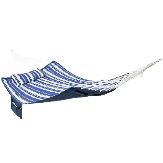 Sunnydaze Outdoor Quilted Double Hammock with Pillow and Curved Metal Spreader Bars image {10}