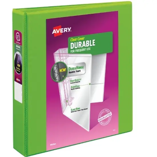 Avery Durable View 3 Ring Binder, 1.5" Slant Rings, 1 Chartreuse Binder (17835) image {7}