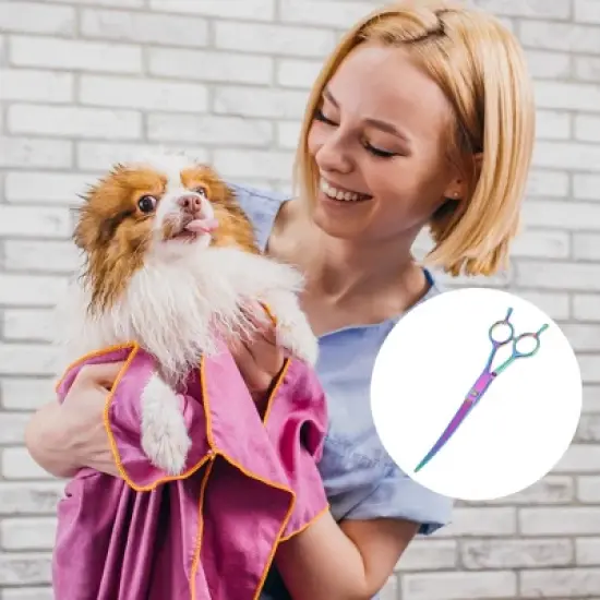 Unique Bargains Downward Curved Clippers Dog Grooming Scissors 7.5inch 1 Pc image {5}