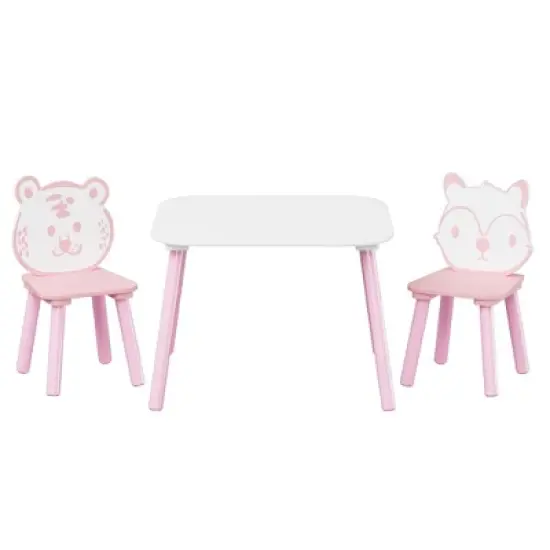 APRILSOUL 23.62 inch Wide Kids Table and Chair Set, 3-Piece Wooden Toddler Desk with Animal Backrest, Activity Table for Drawing Learning Playroom image {3}